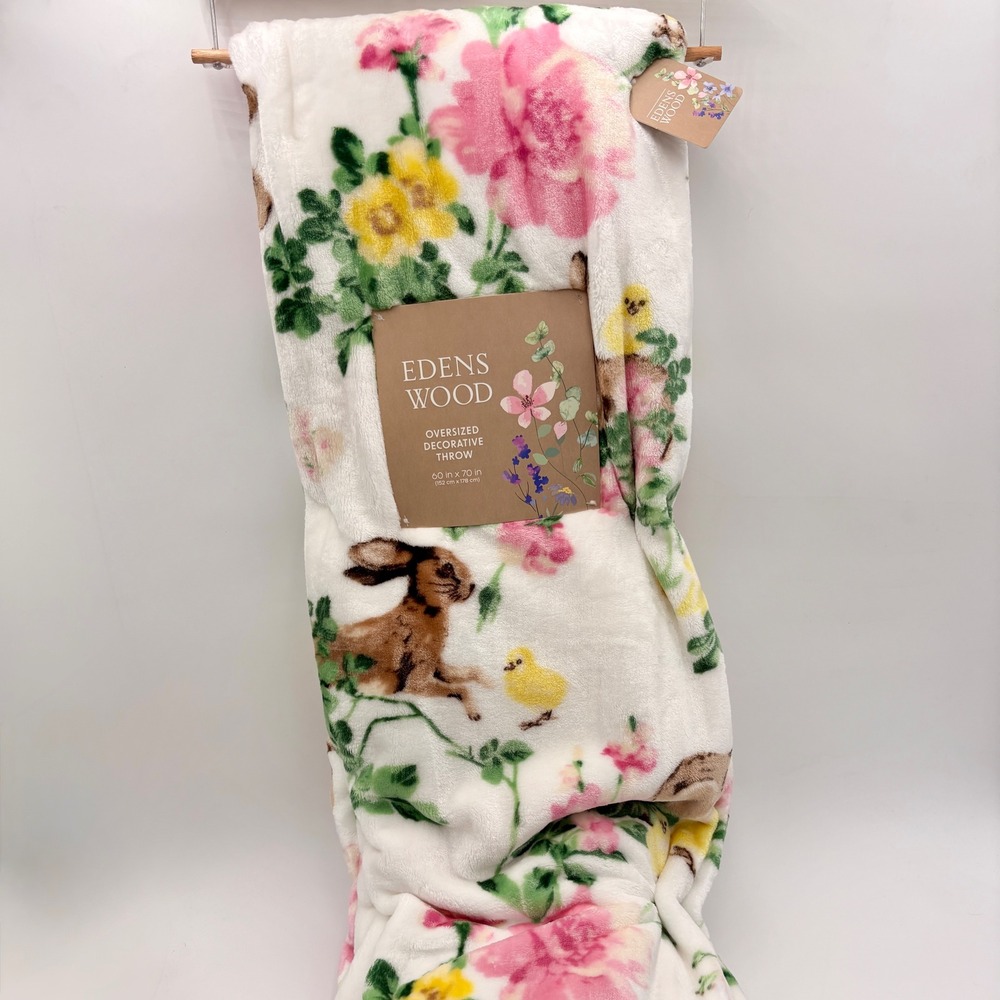 Edens Wood Oversized Decorative Throw Blanket Easter Bunny Floral Soft Cozy